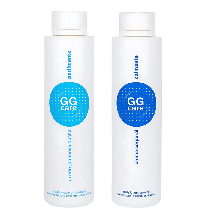 GGCare productos de cuidado oncológico, aceite de ducha suave y loción calmante para tratamiento piel sensible y atopica