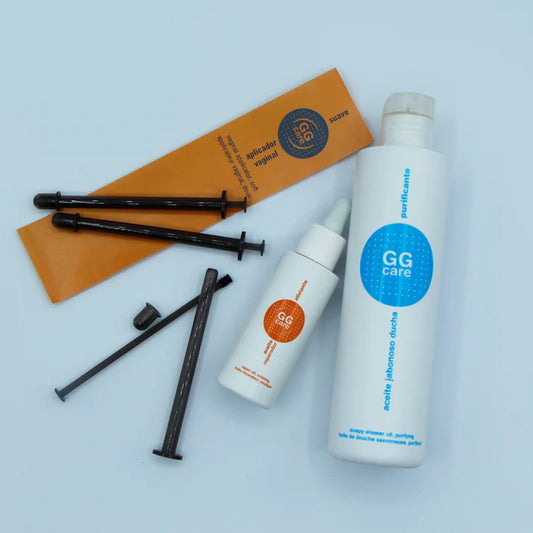 GGCare tratamiento completo para sequedad vaginal con productos en diferentes tamaños y aplicadores