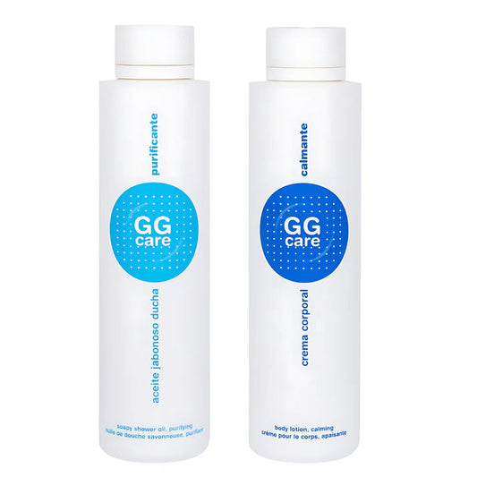 GGCare productos de cuidado oncológico, aceite de ducha suave y loción calmante para tratamiento piel sensible y atopica