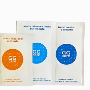 Muestras quimio radio de GGCare: aceite reparador, jabón purificante y crema corporal calmante