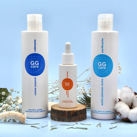 GGCare productos de cuidado oncológico para tratamiento quemaduras radioterapia en frascos y envases