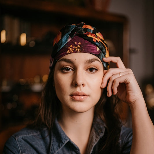 Turbante oncológico verano de Eva Design con diseño colorido para comodidad y estilo